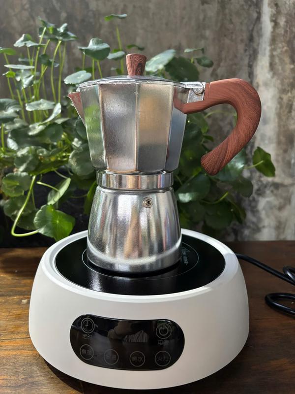 Combo bếp hồng ngoại 1500W và bình moka bạc tay cầm Gỗ 150 và 300ml pha cà phê [Bình mokapot chất liệu Nhôm]