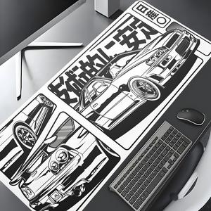 Alfombrilla de Gaming Extra Grande con Diseño de Carreras de Cómic en Blanco y Negro, Borde de Bloqueo Antideslizante de Goma Lavable, Adecuada para Oficina en Casa, Buen Regalo para Familiares y Amigos