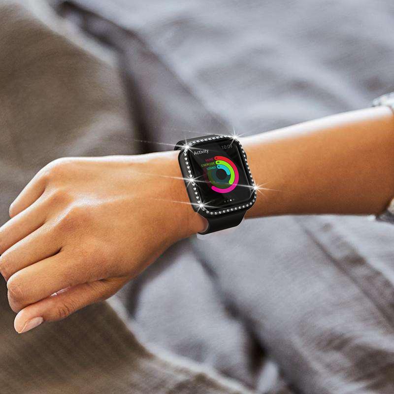 Product Introduction of Apple Watch Case, Compatible with iWatch Series 10/9/8/7/6/5/4/3/2/1/SE, PC+Glass Case with Single Row of Diamonds, Compatible with 38mm/41mm/42mm/44mm/40mm/45mm/46mm/49mm Sizes 13