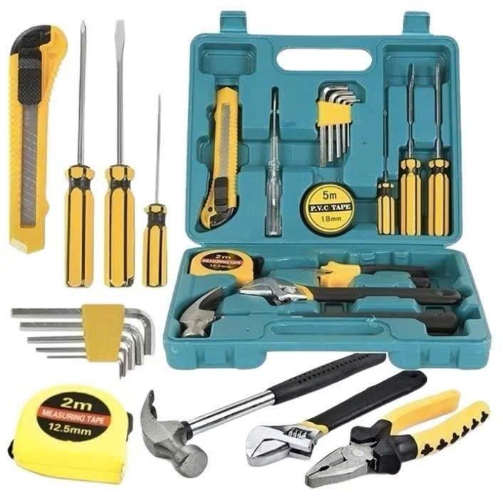  Bộ Dụng Cụ Sửa Chữa 16 Món Cờ Lê Kìm Búa Kéo Mỏ Lết Tua Vít Lục Giác Thước Đo Bút Thử Điện Đa Năng D03 