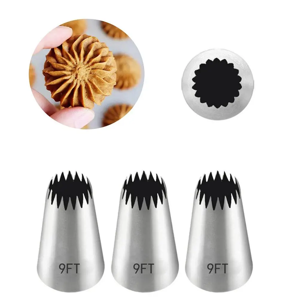 Stainless Steel Cookie Decorating Nozzle Tool (3 Counts), Open Star Shaped Pastry Tip, Large Pastry Nozzle for Baking, Cake Decorating Tool
