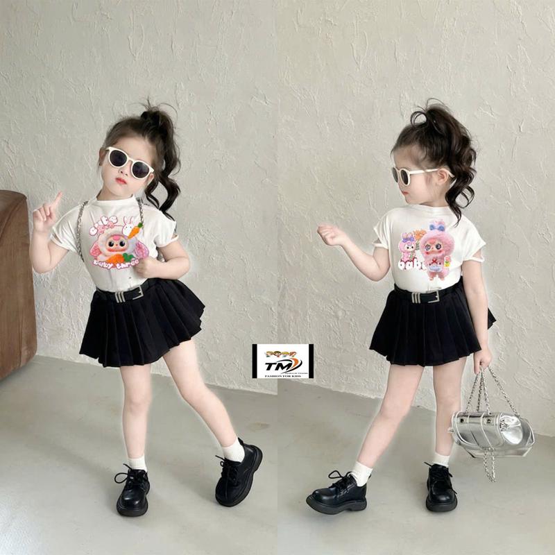   QA   10kg-28kg   set áo trắng tay hến bbt kết hợp chân váy dập ly đen xinh yêu cho bé gái 