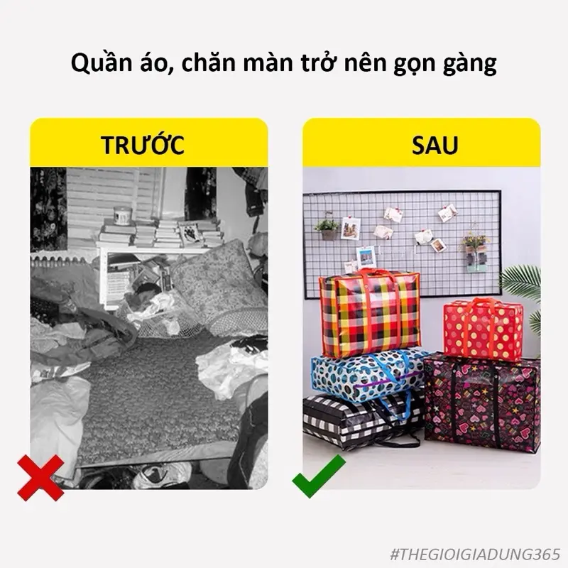 ￼Túi Bạt Đựng Quần Áo Chăn Màn Đựng Đồ Size Lớn Nhỏ Đa Năng Chuyển Nhà Chống Nước Có Quai Xách Gọn Gàng 4