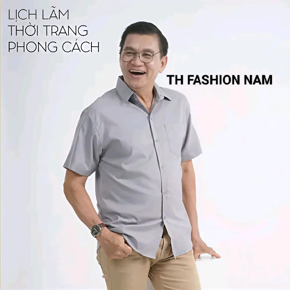 Áo sơ mi trung niên ngắn tay có túi vạt bầu nhẹ chất liệu vải lụa nhập khẩu