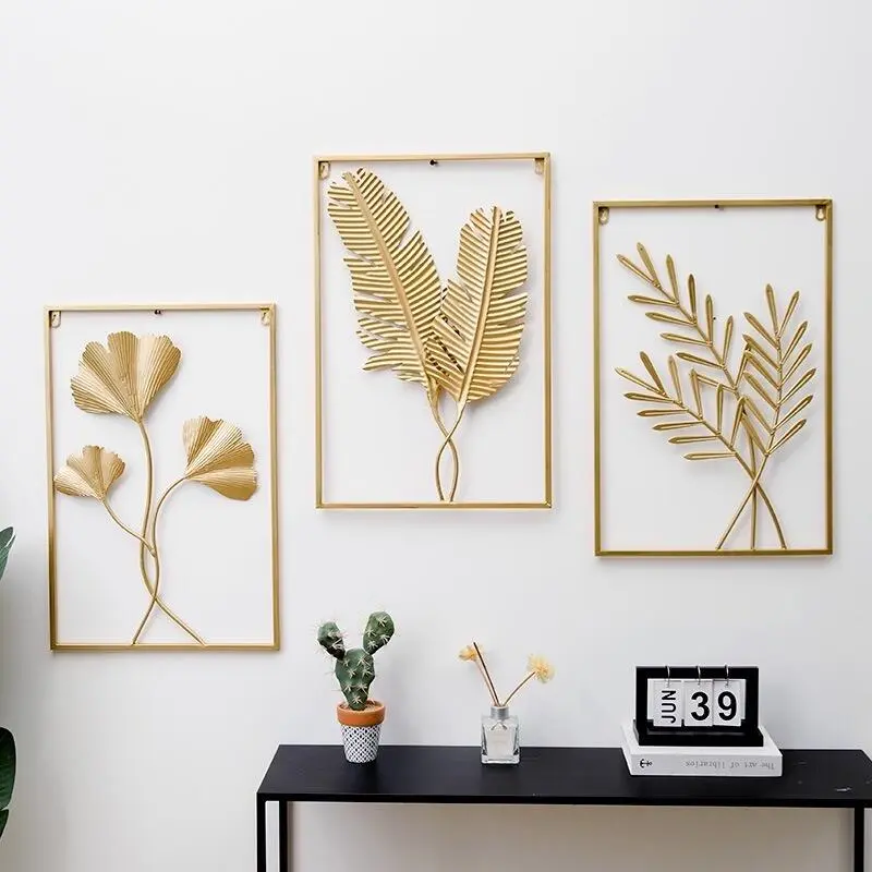 Simple modern living decoration metal leaves TV sofa background entrance room wall hanging