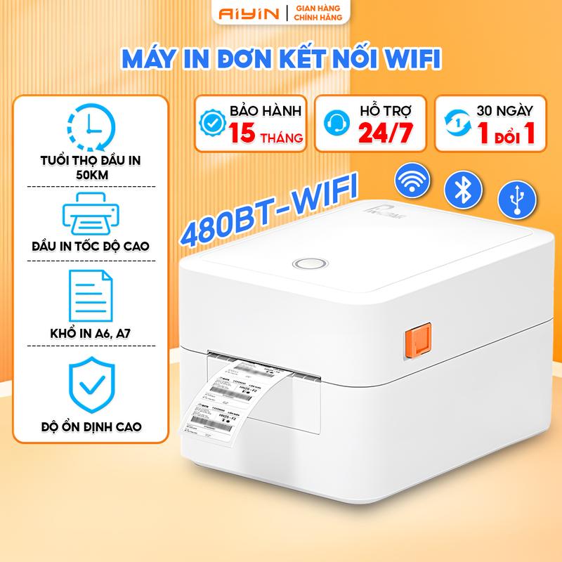 [Tặng Giấy In Nhiệt+Khay Để Giấy Cuộn] Máy In Nhiệt AIYIN 480BT WIFI kết nối Bluetooth, USB In Đơn Qua Điện Thoại Và Máy Tính, In Khổ A6 A7 In Tem, Mã Vạch, Mã Vận Chuyển, In Logo Thiết Kế, Bảo Hành 15 Tháng, Hỗ Trợ Tư Vấn Lắp Đặt 24/7