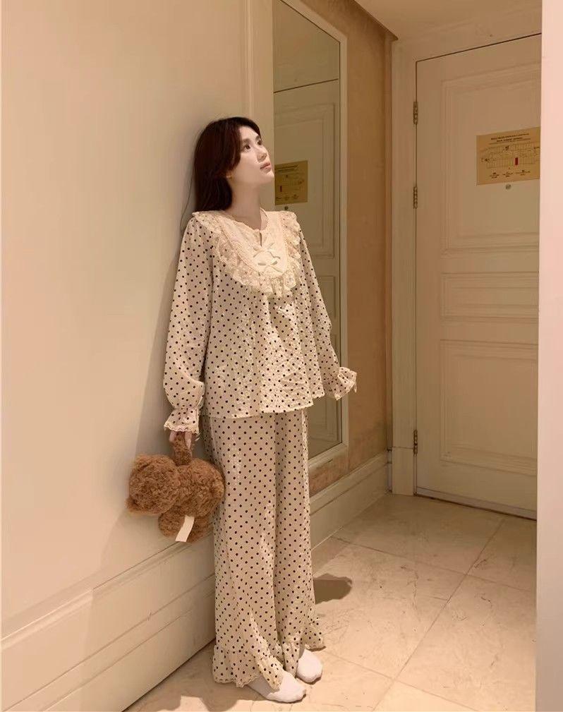 Product Introduction of Bộ Đồ Ngủ, Thiết Kế Ren Và Chấm Bi Ngọt Ngào Dành Cho Nữ, Áo Dài Tay, Quần Dài, Phong Cách Công Chúa, Hàng Mới Về Cho Mùa Xuân Và Mùa Thu Năm 2024 21