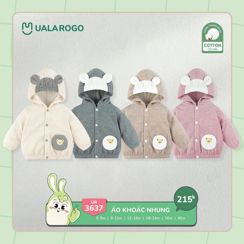[BST] Áo Khoác Nhung Tai Gấu Chất Liệu Cotton Cho Bé Từ 6-48M UalaRogo UR 3637
