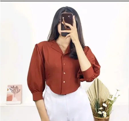 ALLE ATASAN KEMEJA CROP PUFF CHIA LENGAN PANJANG BAJU CROP 4