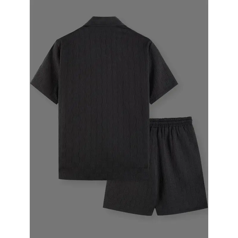 Men's Regular Fit Short Sleeve Pajama Two-piece Set, Casual Comfy Button Up Top & Shorts Pj Set, Men's Summer Sleepwear, Sleeping Clothes 6