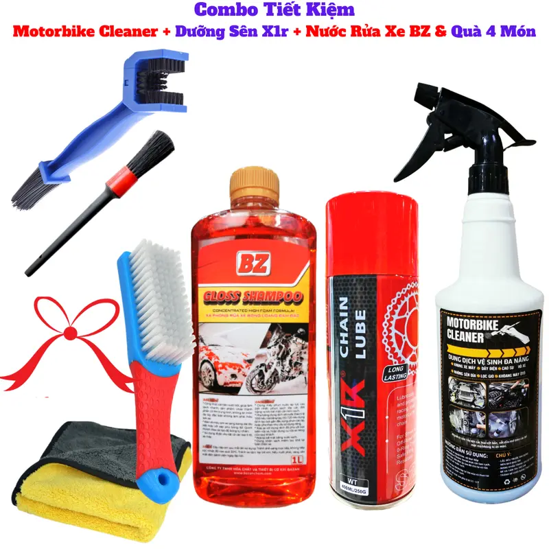 Combo 3 Chai Chăm Sóc Xe Tại Nhà Motorbike Cleaner,Dưỡng Sên x1r,Rửa Xe Bz Tặng Quà 4 Món 0