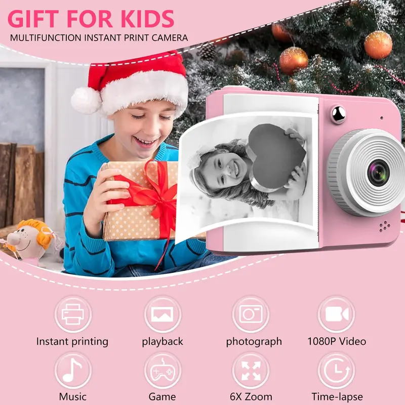 Instant Print Camera, 1 Count 1080P HD Instant Print Camera for Kids, Digital Camera for Kids, Ideal Gifts for Boys & Girls 8
