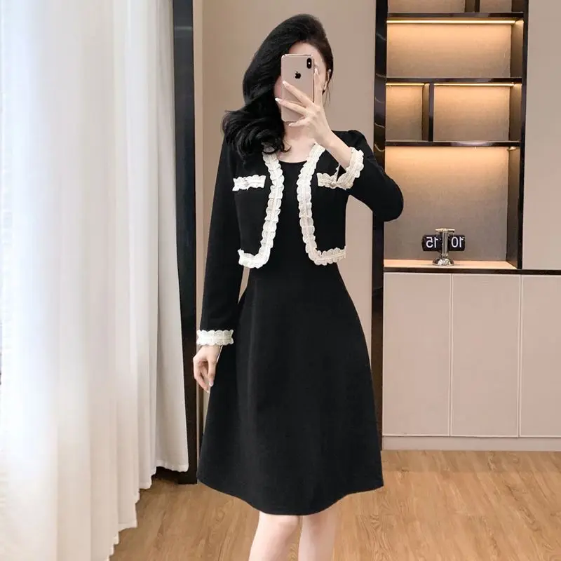 Quần Áo Nữ, Ngoại Cỡ, Phong Cách Cổ Điển Mới, Mỏng Vừa Vặn, Hai Mảnh Giả, Váy Mùa Xuân Và Mùa Thu, Trang Phục Thanh Lịch, Váy Phổ Biến Women Dress