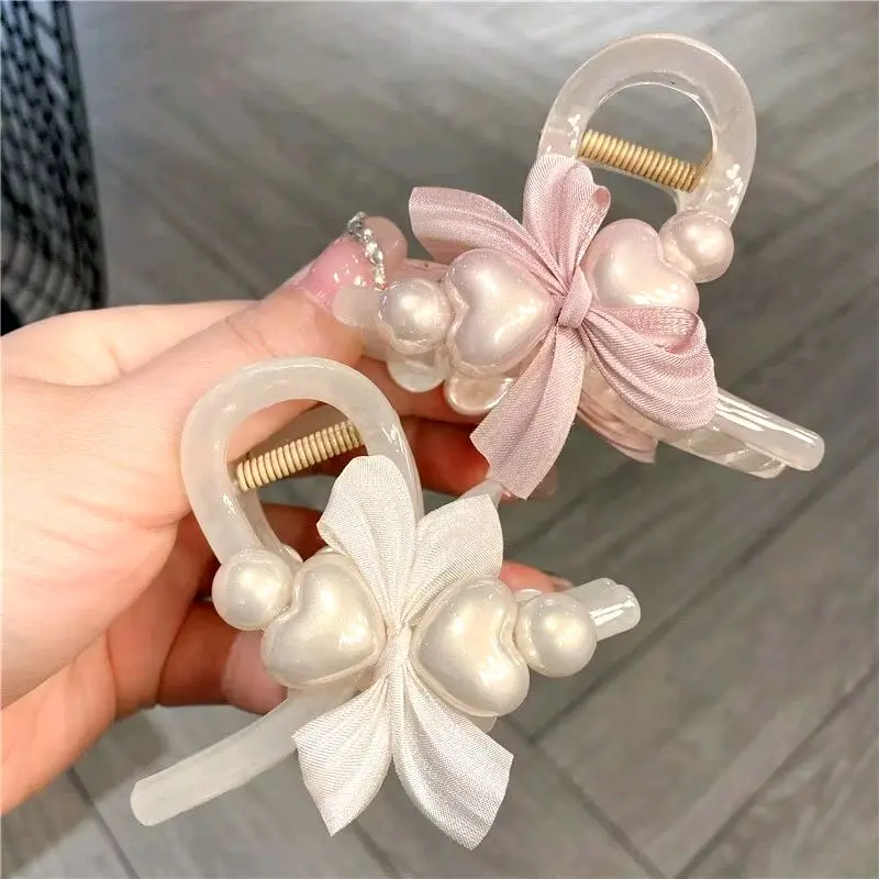 Kẹp ngọc trai trái tim 8cm. phong cách Hàn Quốc trẻ trung. Phụ Kiện Tóc Nữ.