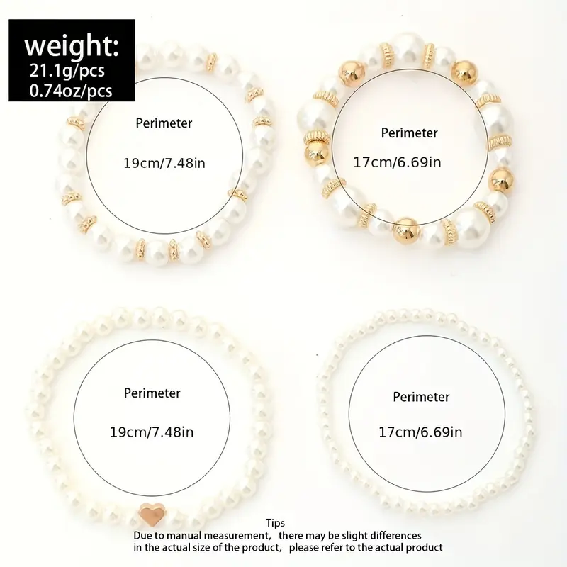 4 PCs White Artificial Pearl Beads Beaded Bracelet Suit Elegant Handmade Handmade String Jewelry Accessories 1