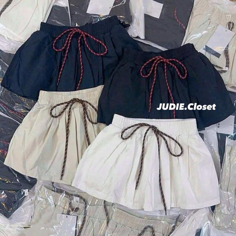 Chân Váy Xoè nữ chất Thô Kaki Cạp Chun Dây Rút Vằn có quần bảo hộ JUDIE.Closet