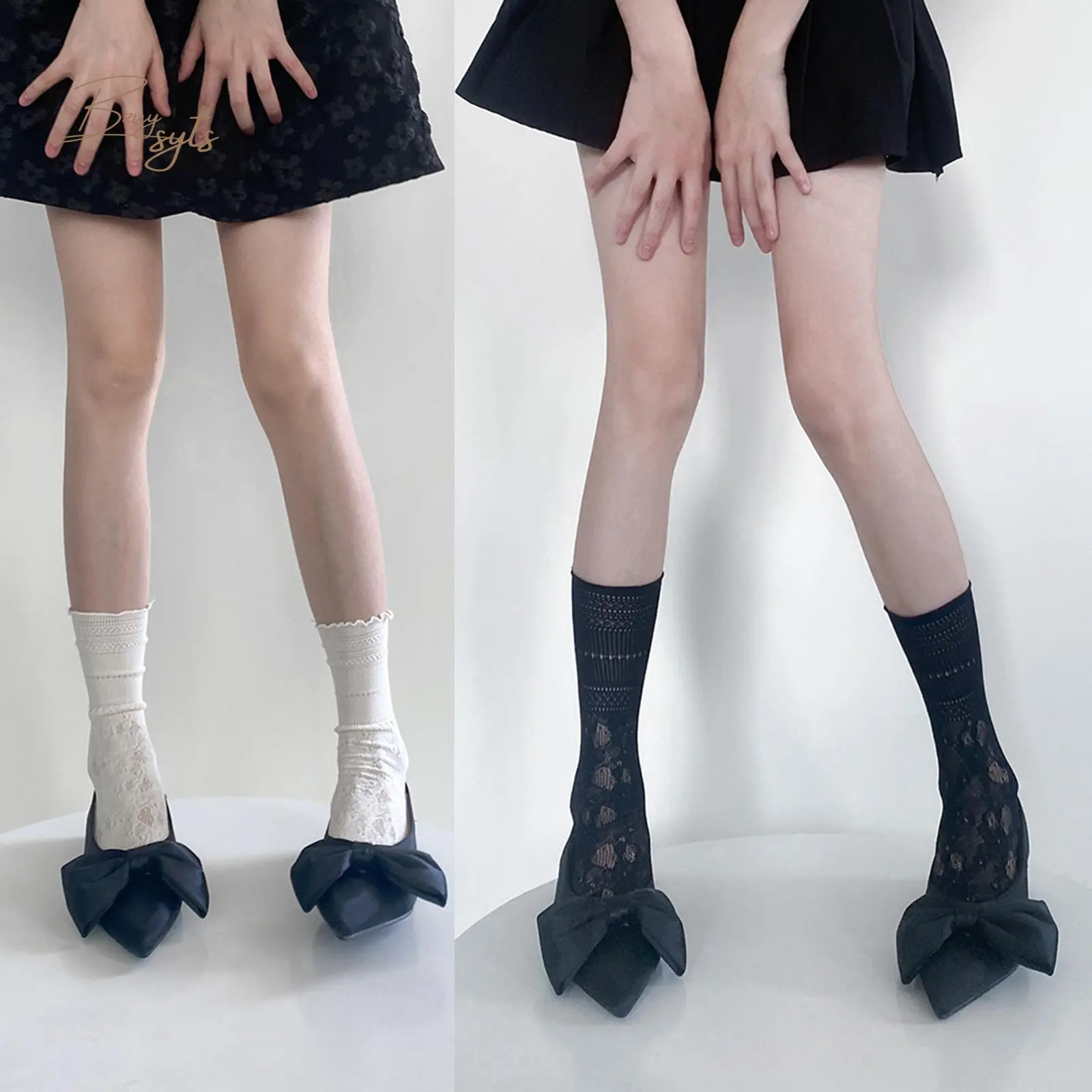 Women Summer Thin Socks Lace Floral Breathable Lovely Socks Spring Casual Mid-Calf Socks