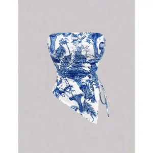 SHEIN Mod Women Floral Pattern Asymetrica Hem Bandeau Top