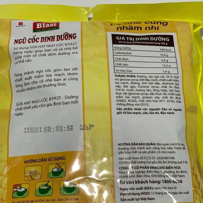Combo 3 bịt Ngũ Cốc Dinh Dưỡng B’fast( 20 gói x 25gram) Hạt Ngũ Cốc Thức Ăn Granola Food 4