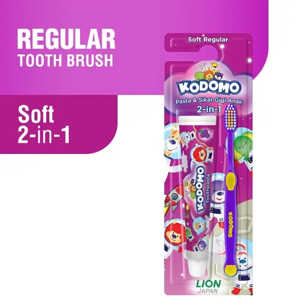 Kodomo Pasta & Sikat Gigi Anak 2-in-1 + Extra Hadiah Regular Soft / Zig-zag 2