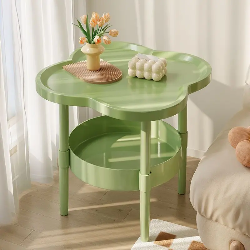 Double-Layer Clover Light Luxury Bedroom Bedside Table Home Living Room Storage Table-Console Sofa Small Coffee Table