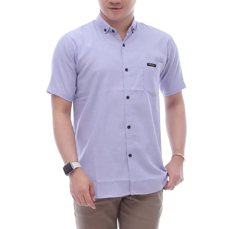 Hem Kemeja Pria Dewasa lengan pendek 13 warna Jumbo Katun Polos Hitam Putih Santai Slim-fitting V-Neck Crew Neck Biru Cream Hijau Kuning Maroon Muda Navy Baju Kerja Casual Panjang Kantor 3