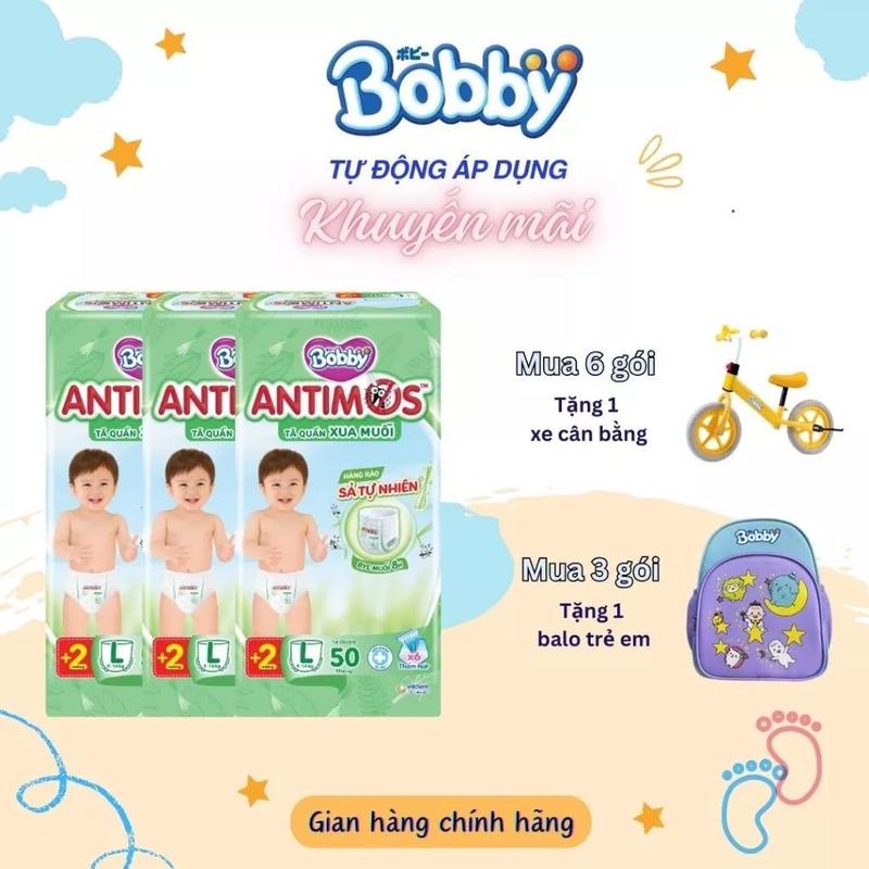 [TẶNG BALO]  Khi mua 2 bịch Tã/ Bỉm Quần Xua Muỗi Bobby Antimos – Hàng rào Sả tự nhiên Bye Muỗi 8H - M52/L50+2/XL48+4/XXL46+6 Cho Bé   dán bỉm tã  dán bỉm  wonder baby  Học Sinh bỉm bỉm bỉm bỉm tả bỉm tả