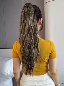 24 Inch Highlights Long Wavy Ponytail Extension, Heat Resistant Claw Ponytail Extension, Synthetic Hair Extensions for Daily Use