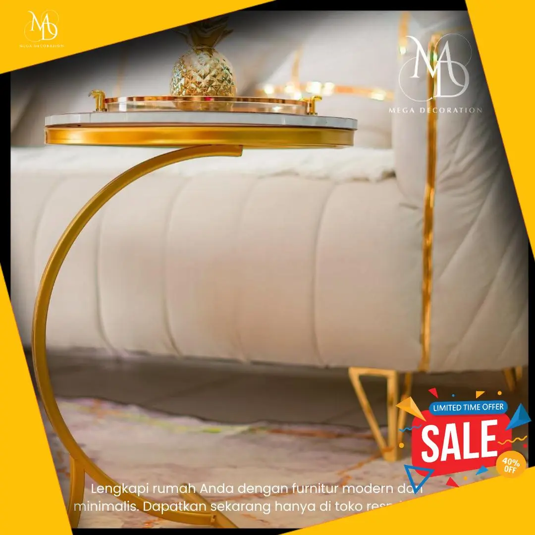 Meja Sudut Minimalis Meja Samping Bulat Mewah Besi Table Furniture Marmer meja ruang tamu