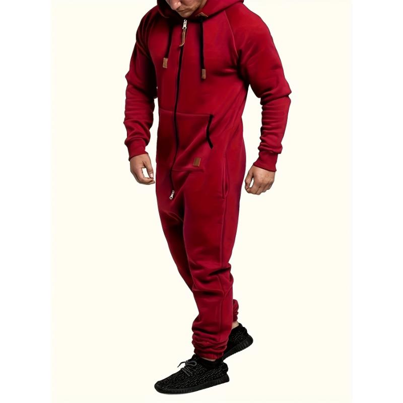 Men's Hooded Fleece Lined Jumpsuit, Long Sleeved Full Zip Pajamas With Kangaroo Pockets 3