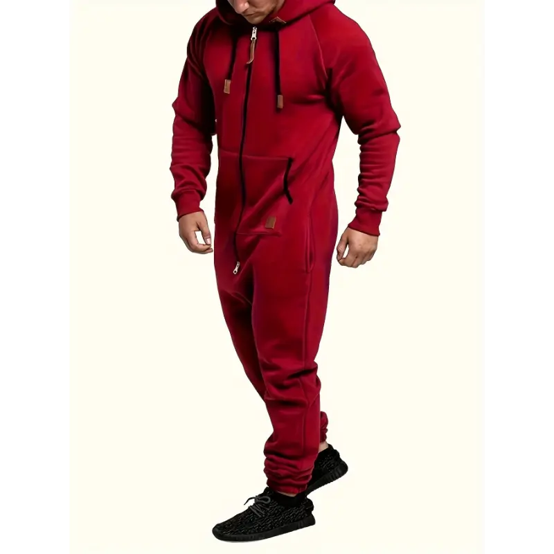 Men's Hooded Fleece Lined Jumpsuit, Long Sleeved Full Zip Pajamas With Kangaroo Pockets 3