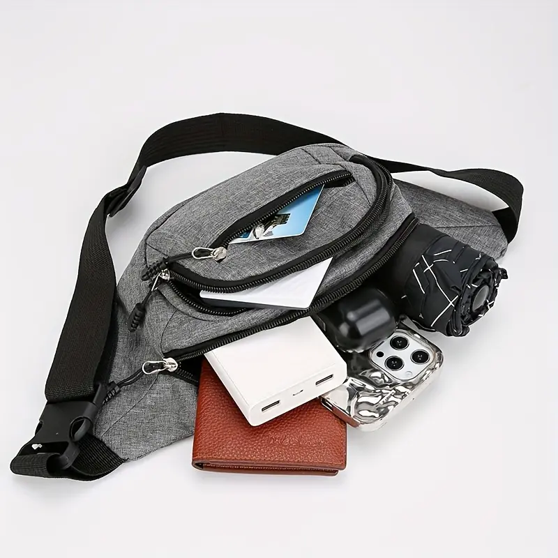 Men'S Nylon Waist Bag- Adjustable Strap, Multiple Zipper Pockets, Outdoor Sports Waist Bag, Suitable for Daily Commuting, Black, Multifunctional Travel Bag| Korean Style Bag| Adjustable shoulder strap bag, bag 4