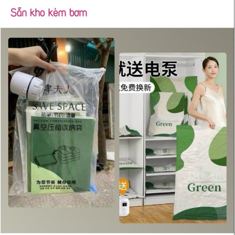 Combo 6 túi hút chân không xanh lá đựng quần áo, chăn màn + bơm điện Tongkhogiare01 2