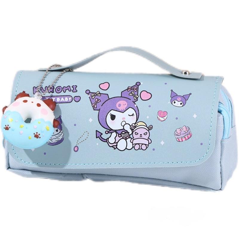 Product Introduction of Ins Kuromi Pencil Case with Doughnut Hanging Pendant Pen Bags Students Large Capacity Stationery Storage Bag 14