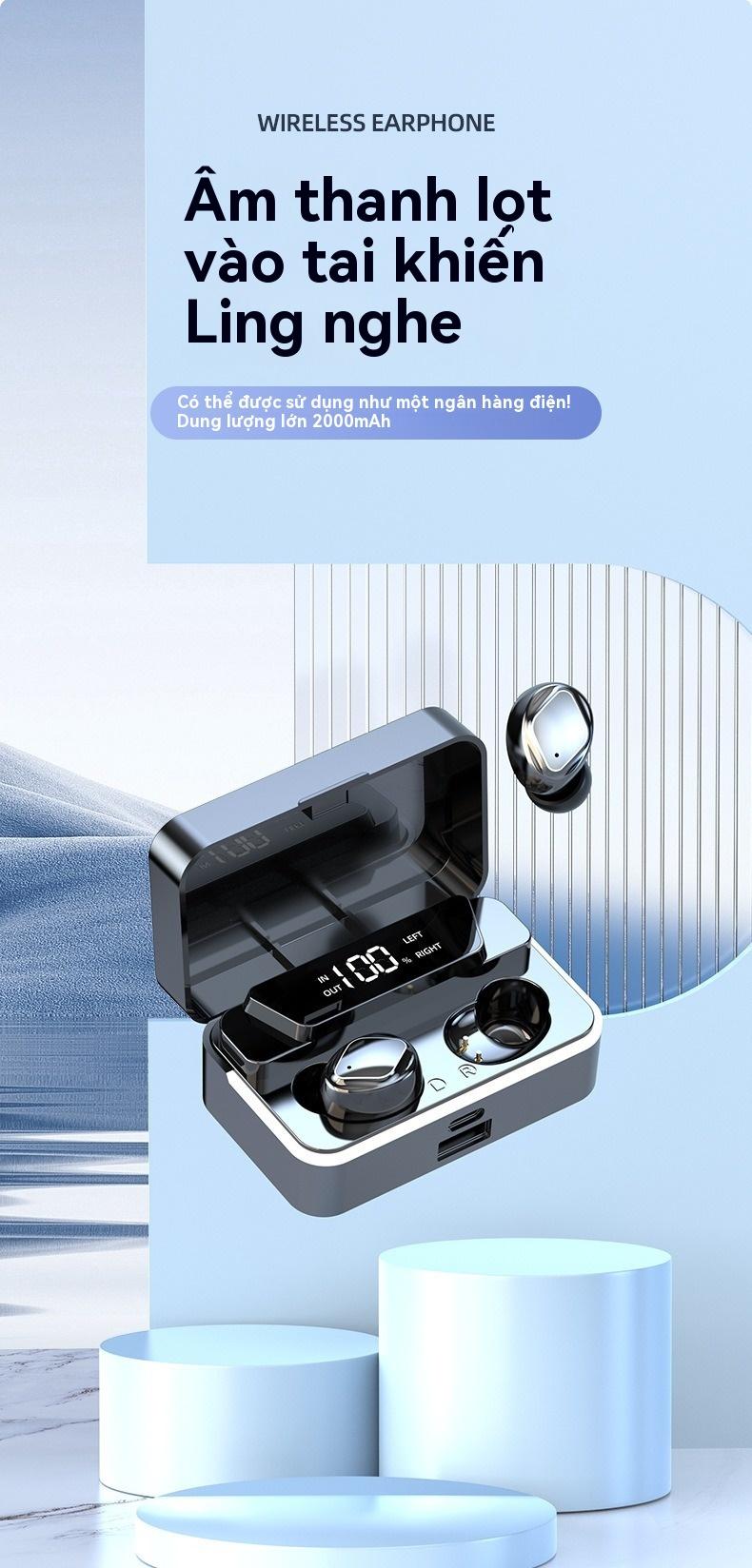 Product Introduction of Tai Nghe Bluetooth Không Dây, Trong Tai, Dung Lượng Lớn, Màn Hình Kỹ Thuật Số Tráng Gương, Thời Lượng Pin Siêu Dài, Giảm Tiếng Ồn Thông Minh, TWS Earphone 0