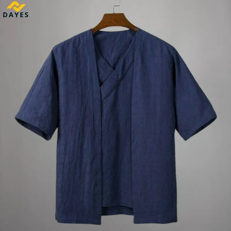 Dayes Kobe Shirt Kemeja Pria | Hakama | Pakaian Jepang Pria Men's Cotton Linen Baju   Kain Khaki Navy Panjang Tangan Casual Hitam 2