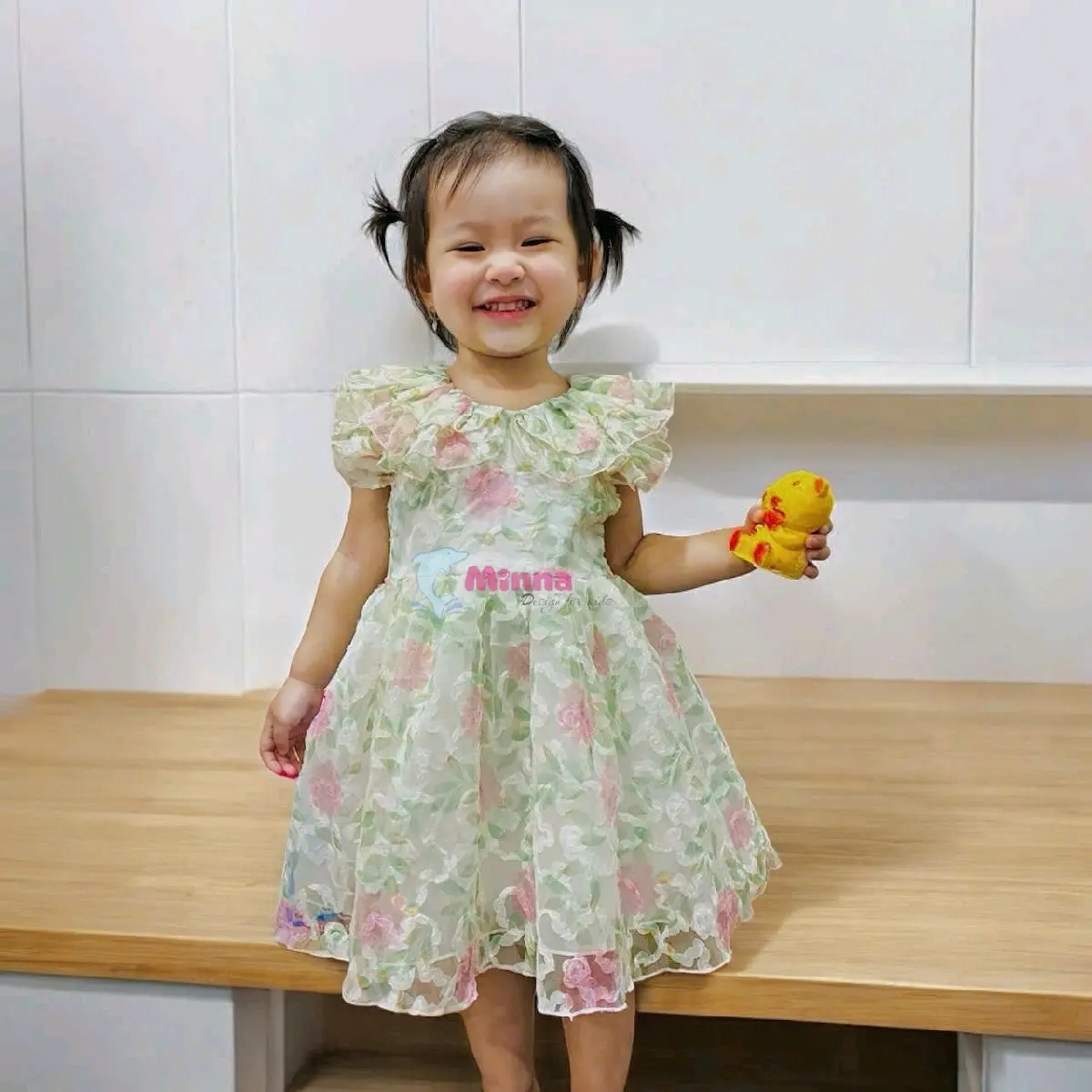 [Minna] Váy Hoa mẹ và bé gái Đồng Điệu Minna - Dành cho bé gái  cô baby clothing váy  cô váy Tay Phồng váy  tết vaybe