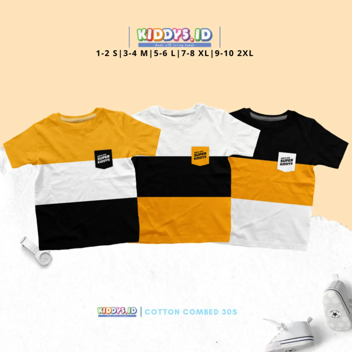 Kiddys Baju Kaos Pakaian Fashion Anak Unisex Bahan  Katun Combed 30s Motif Kombinasi KA57