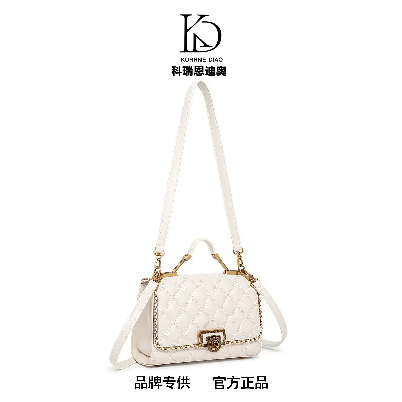 (Full box) KORRNE DIAO 8219 - Túi xách nữ KORRNE DIAO Đi Làm Họa tiết ô trám, Khóa đồng, logo hãng. Phong cách sang trọng, thanh lịch, trang nhã. Túi xách nữ Đeo chéo/Đeo vai. Bag Da Kem Hoa Nhung 2