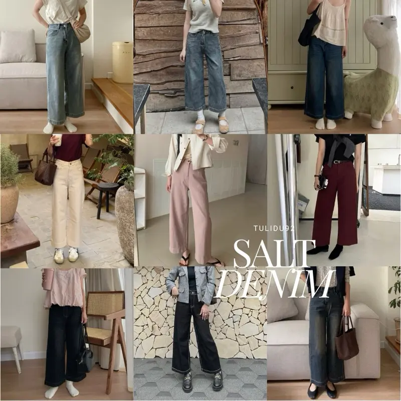 Quần Jean Ống Rộng "Salt Denim" TULIDU Quần Suông Lỡ Mềm Mịn Gấu Cuốn Lai