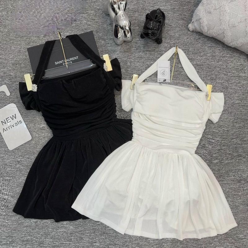 Đầm co giãn trễ vai kèm tag đá 4