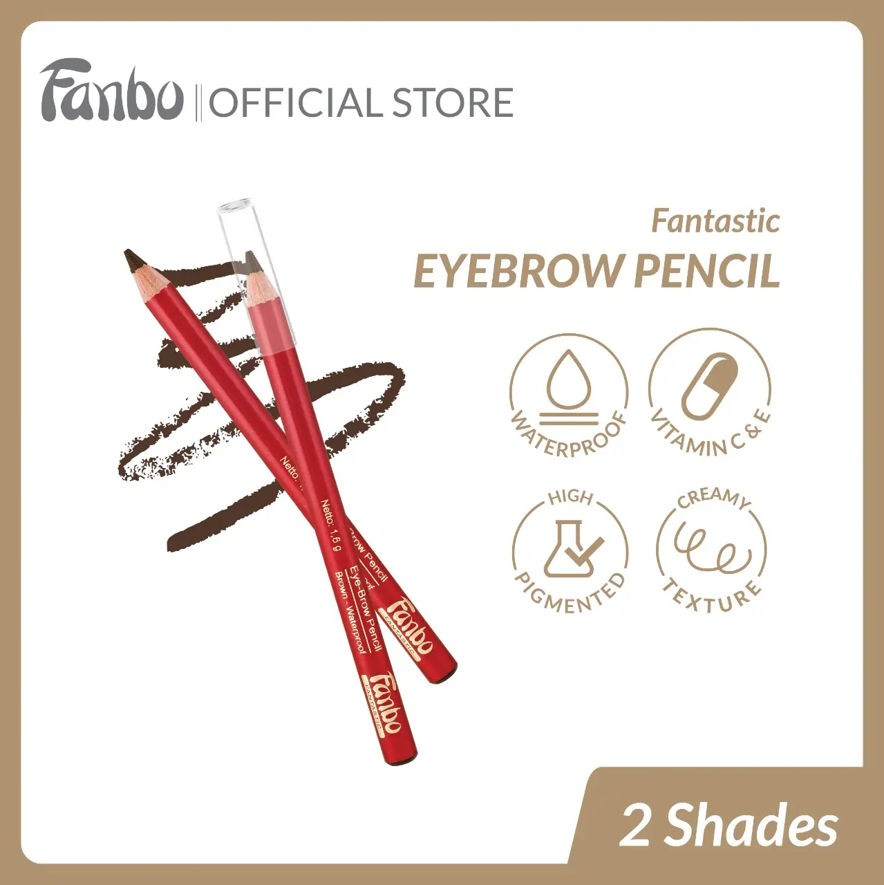Fanbo Fantastic Eyebrow pencil - Pensil Alis - Waterproof - Tahan Lama - Mengandung Vit E & C sebagai Anti Oksidan  yang merawat kesehatan alis mata - Tidak Luntur - Limitied Edition - warna Natural - semua jenis kulit - mempertegas bentuk alis