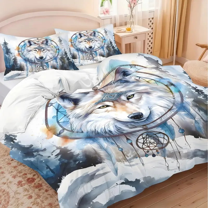 Wolf Pattern Duvet Cover Set, 3 Counts/set Including 1 Duvet Cover & 2 Pillowcases, Soft Lightweight Bedding Set for Home Bedroom 7
