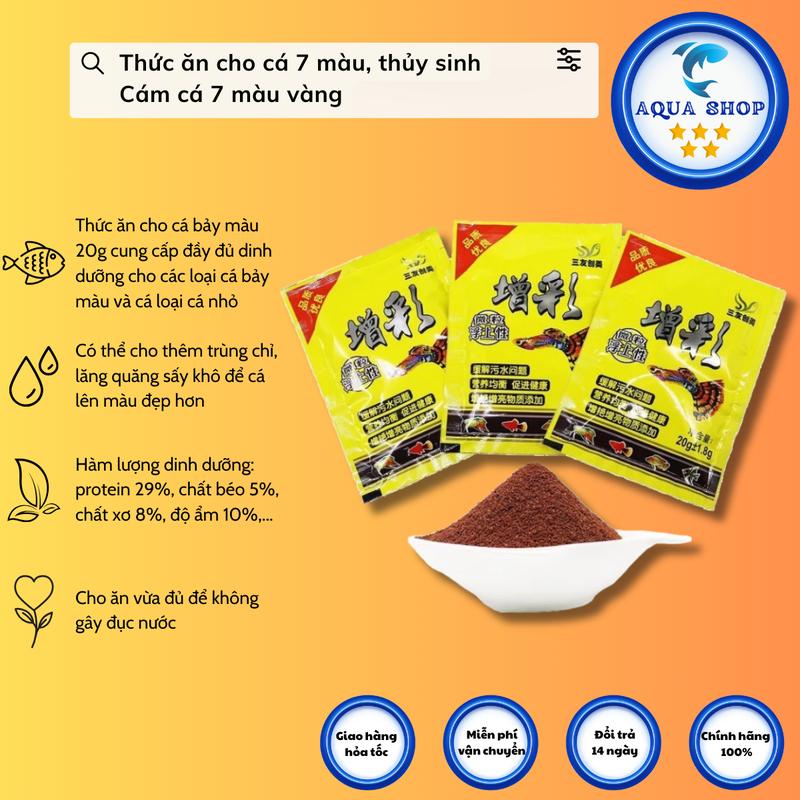 Thức ăn cá bảy màu, Cám Cá 7 màu (20g) cá betta guppy