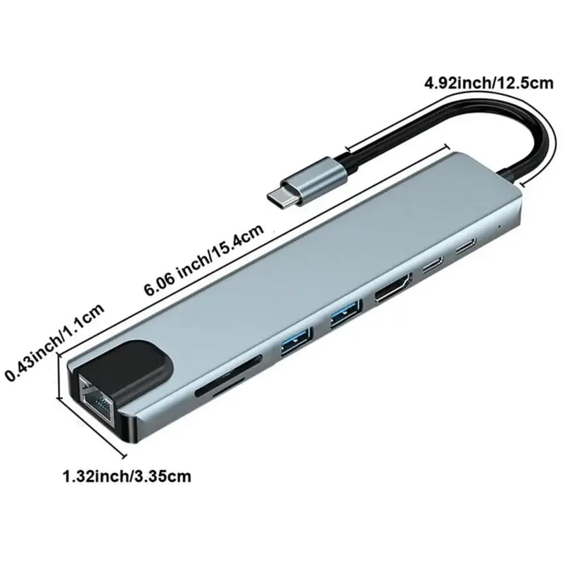 Hub USB C, Bộ Chuyển Đổi 8 Trong 1 Type C 3.1 Sang 4K HDMI, với đầu đọc thẻ RJ45, SD / TF, Sạc Nhanh PD, Tương thích với MacBook, Máy tính xách tay, Máy tính xách tay 1