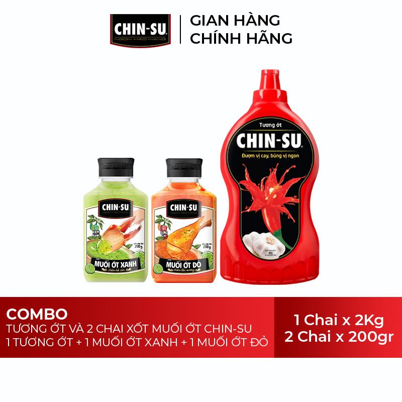 Combo tương ớt CHIN-SU 2KG và 1 xốt muối ớt xanh và 1 xốt muối ớt đỏ 200gr 2