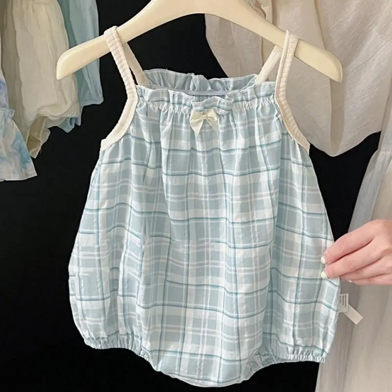 6 Months Baby Clothes Summer Fashion Cute Infant Plaid Strap Romper Baby Jumpsuit Summer