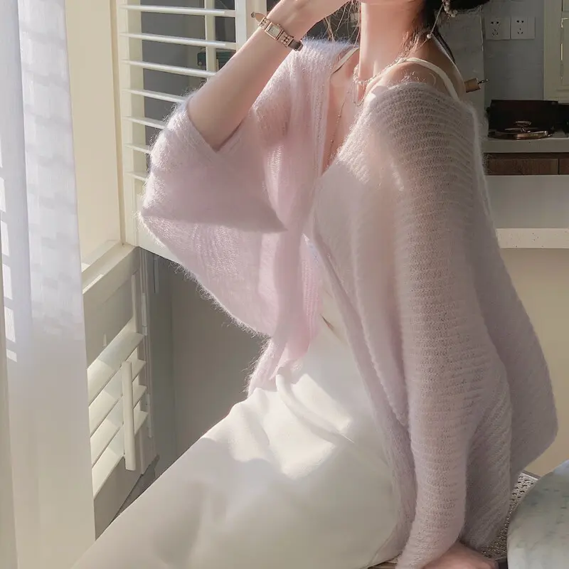 White Knitted Cardigan Women Korean Style Loose All Match Outer Wear Top