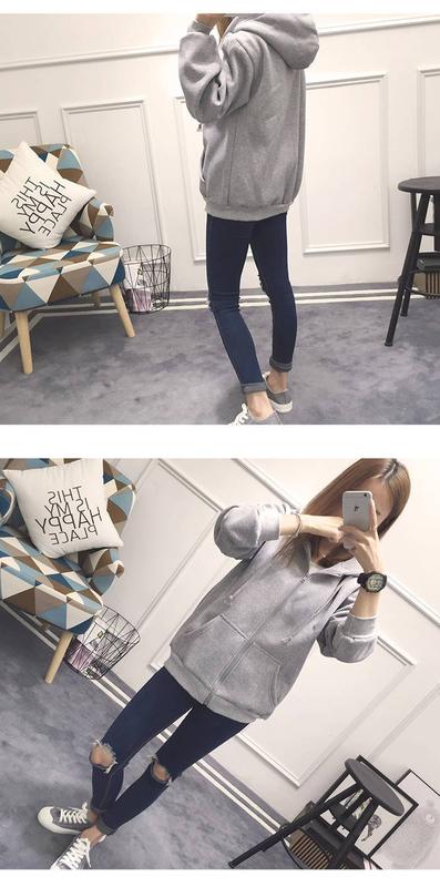 Product Introduction of Large Size Slimming Autumn and Winter Hoodie Coat Women's Ins Zipper Cardigan Fleece-Lined Thick Loose Sweater Women's Fashion 11