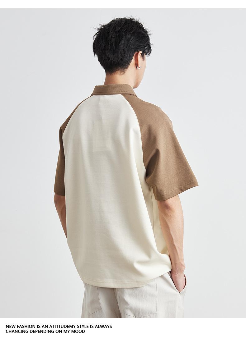 Product Introduction of Yizhi Fashion Color-Block Short Sleeve T-Shirt for Men Summer 2025 New Design Retro Raglan Sleeve Polo Shirt Top 21